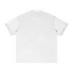Back view of white boxy t shirt in 100 percent cotton, plain back with relaxed streetwear fit