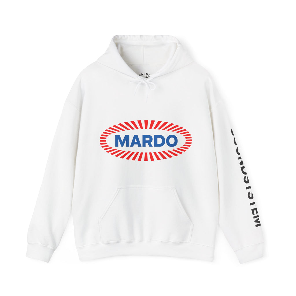 Mardo Logo Hoodie — Retro Red & Blue Graphic Sweatshirt
