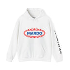 Mardo Logo Hoodie — Retro Red & Blue Graphic Sweatshirt