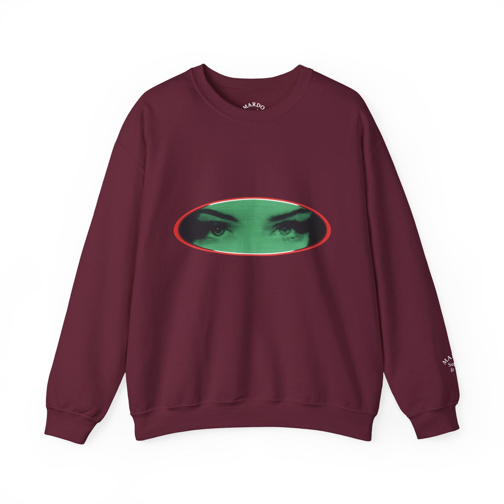 Crewneck Sweatshirt with Green Peeking Eyes Graphic