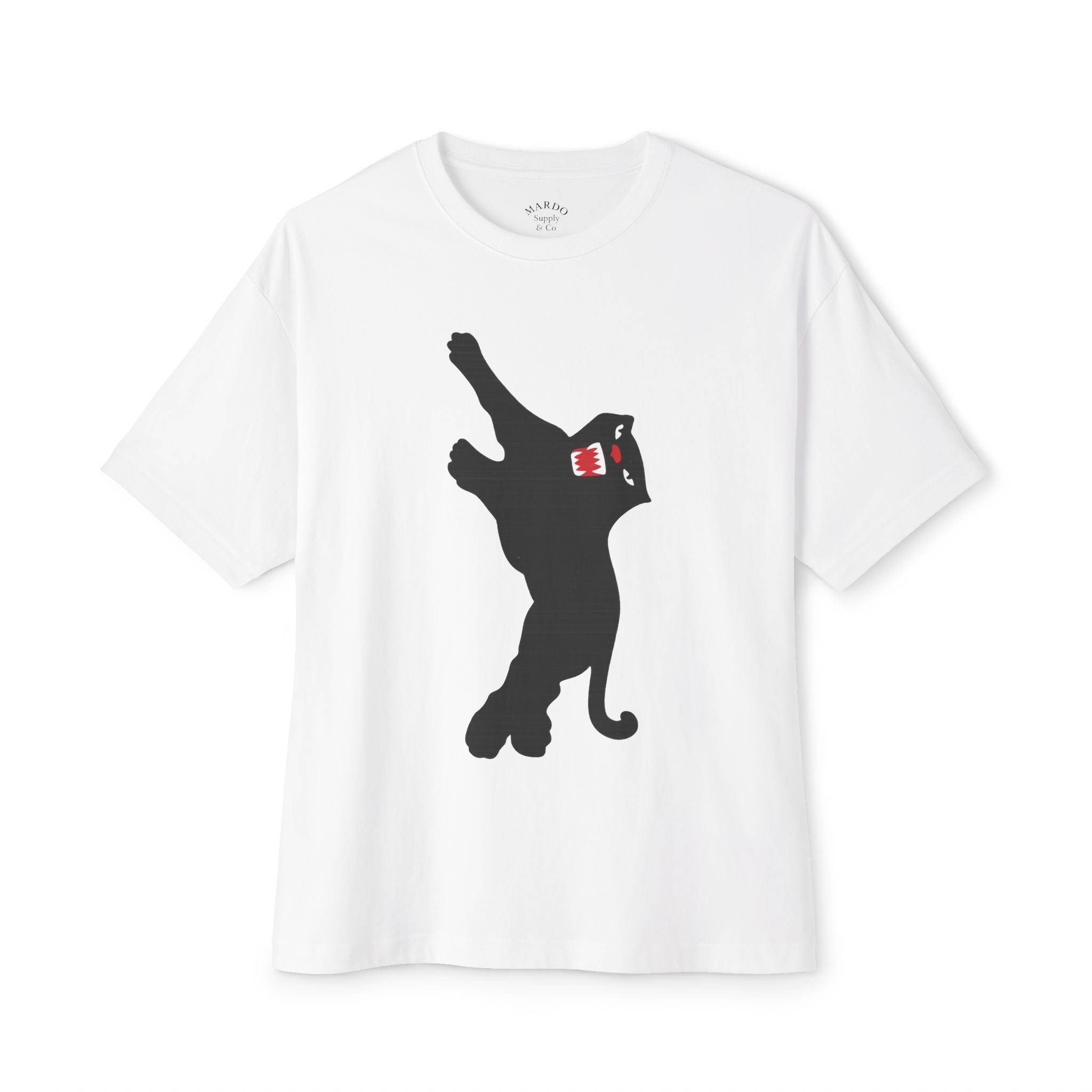 Boxy Tee — Playful Black Cat Silhouette Graphic