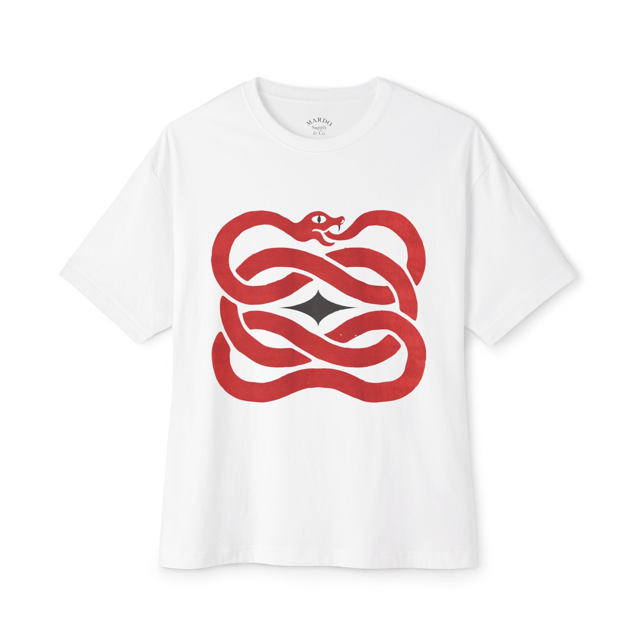 Snake Loop Graphic Tee — Red Serpent Minimalist Shirt