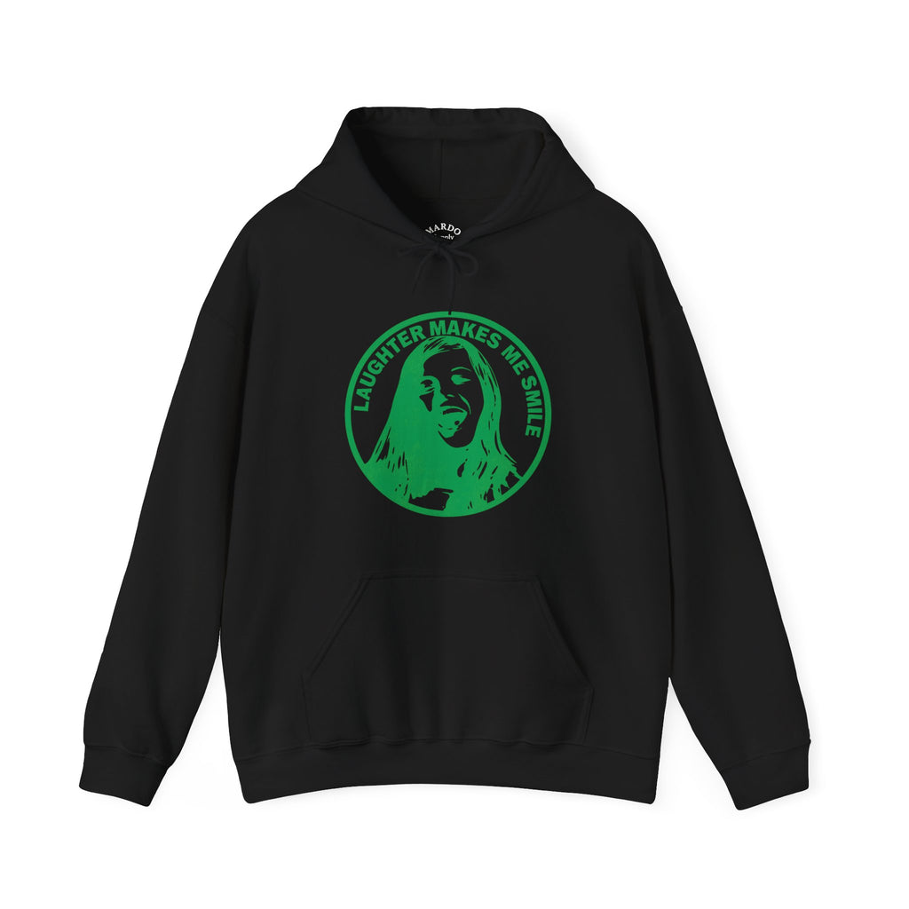 Hoodie — "Laughter Makes Me Smile" Green Circle Portrait Pullover