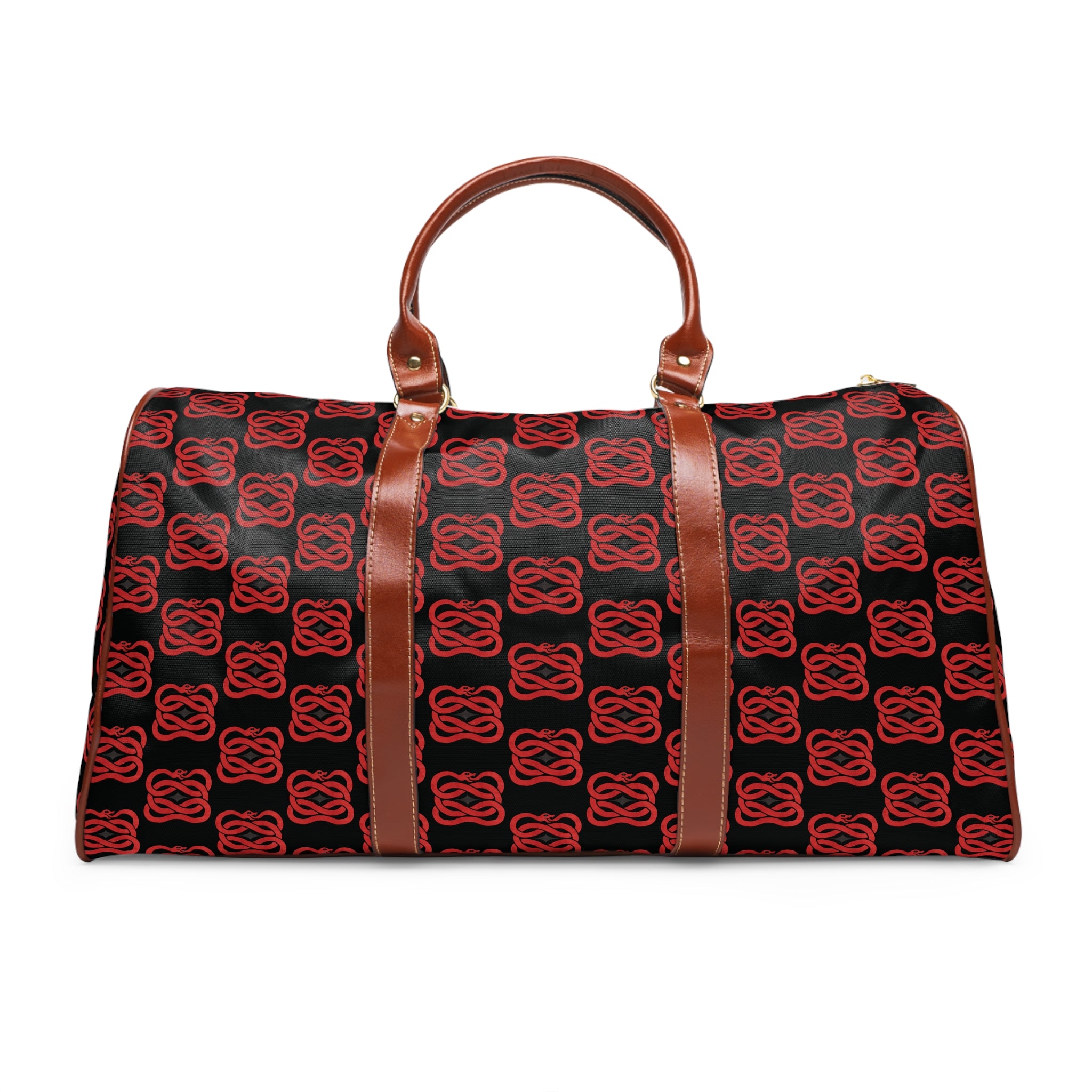 Waterproof Travel Bag — Red & Black Geometric Weekender Duffel
