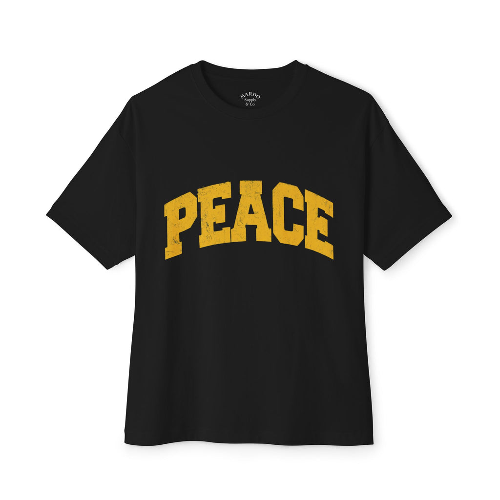 Peace Graphic Tee — Retro Collegiate Oversized Boxy Shirt