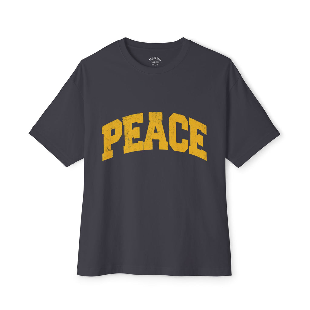 Peace Graphic Tee — Retro Collegiate Oversized Boxy Shirt