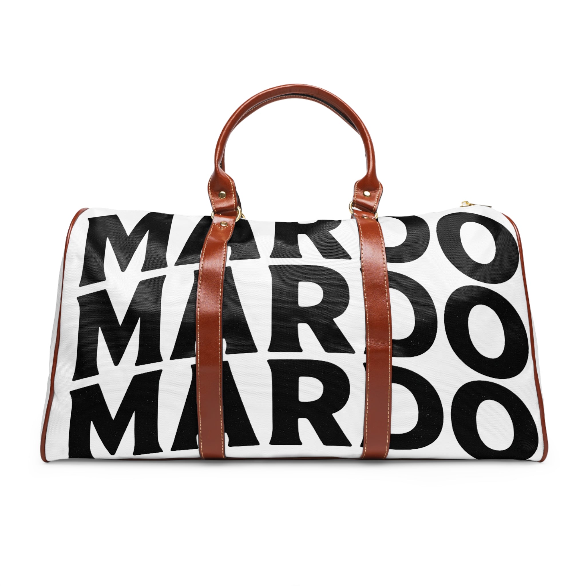 Bold 'MARDO' Waterproof Travel Duffel Bag — Monochrome Graphic Weekender