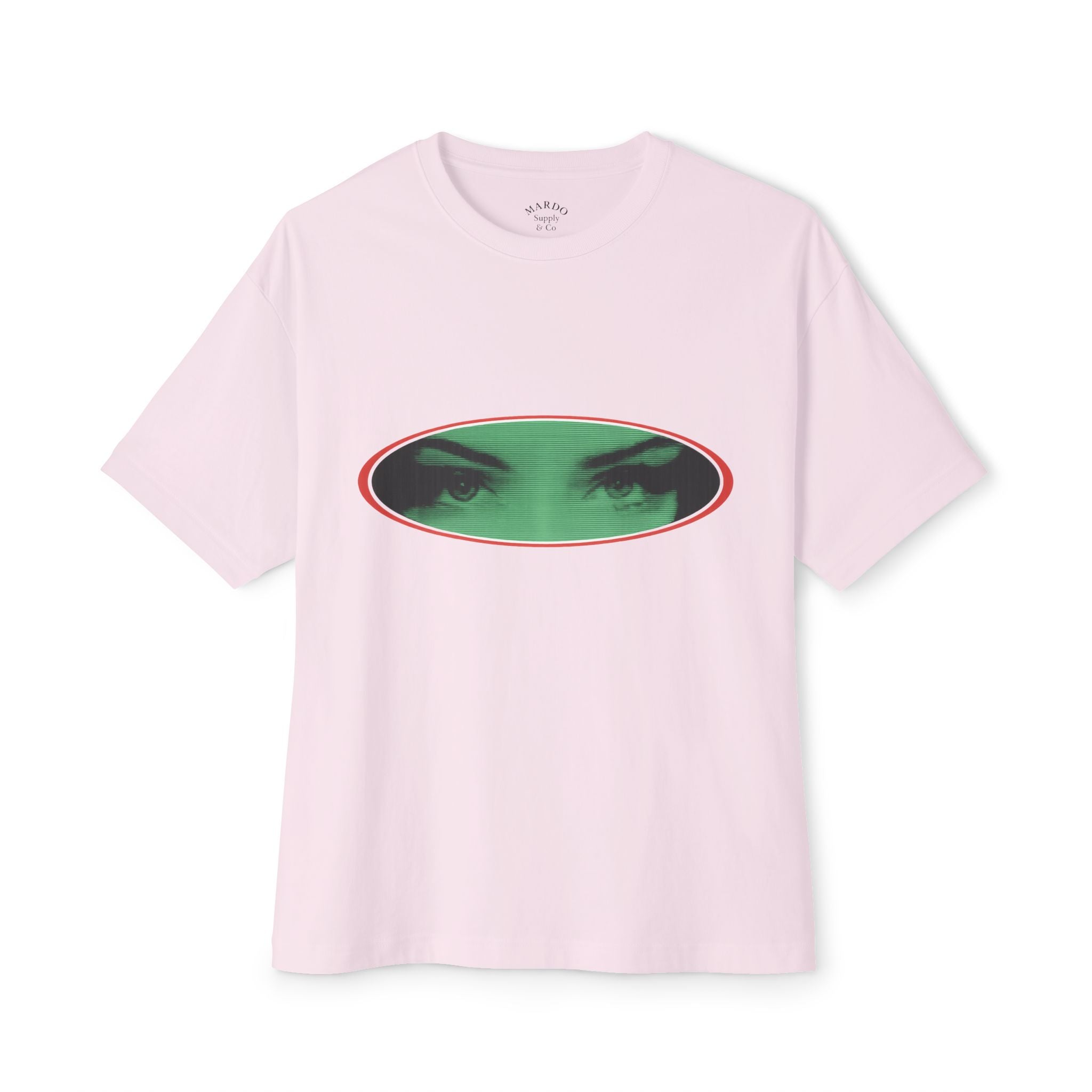 Eye Window Graphic Tee — Retro Green Gaze Oversized Boxy T‑Shirt