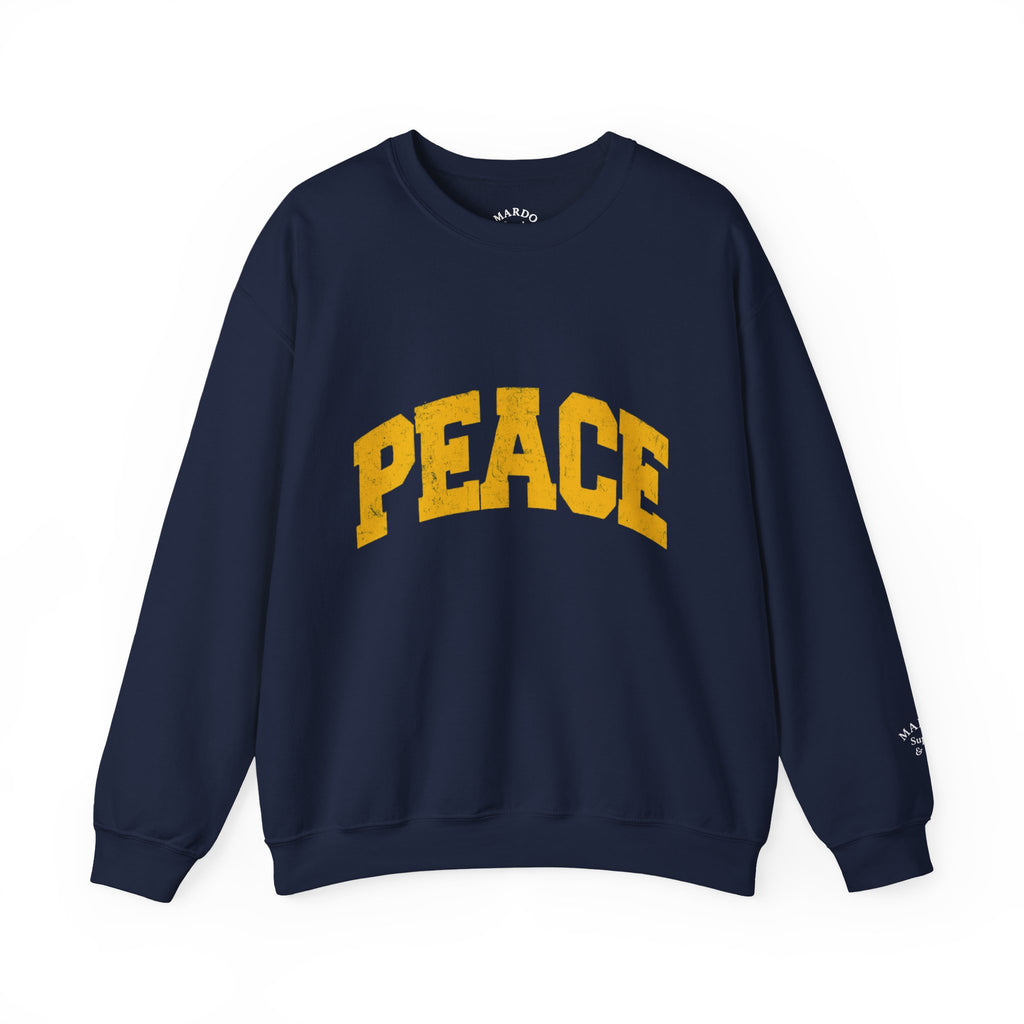 Peace Crewneck Sweatshirt — Cozy White Pullover with Gold 'PEACE' Graphic
