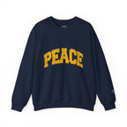 Peace Crewneck Sweatshirt — Cozy White Pullover with Gold 'PEACE' Graphic