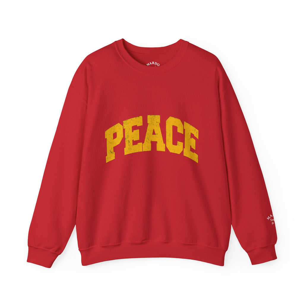 Peace Crewneck Sweatshirt — Cozy White Pullover with Gold 'PEACE' Graphic