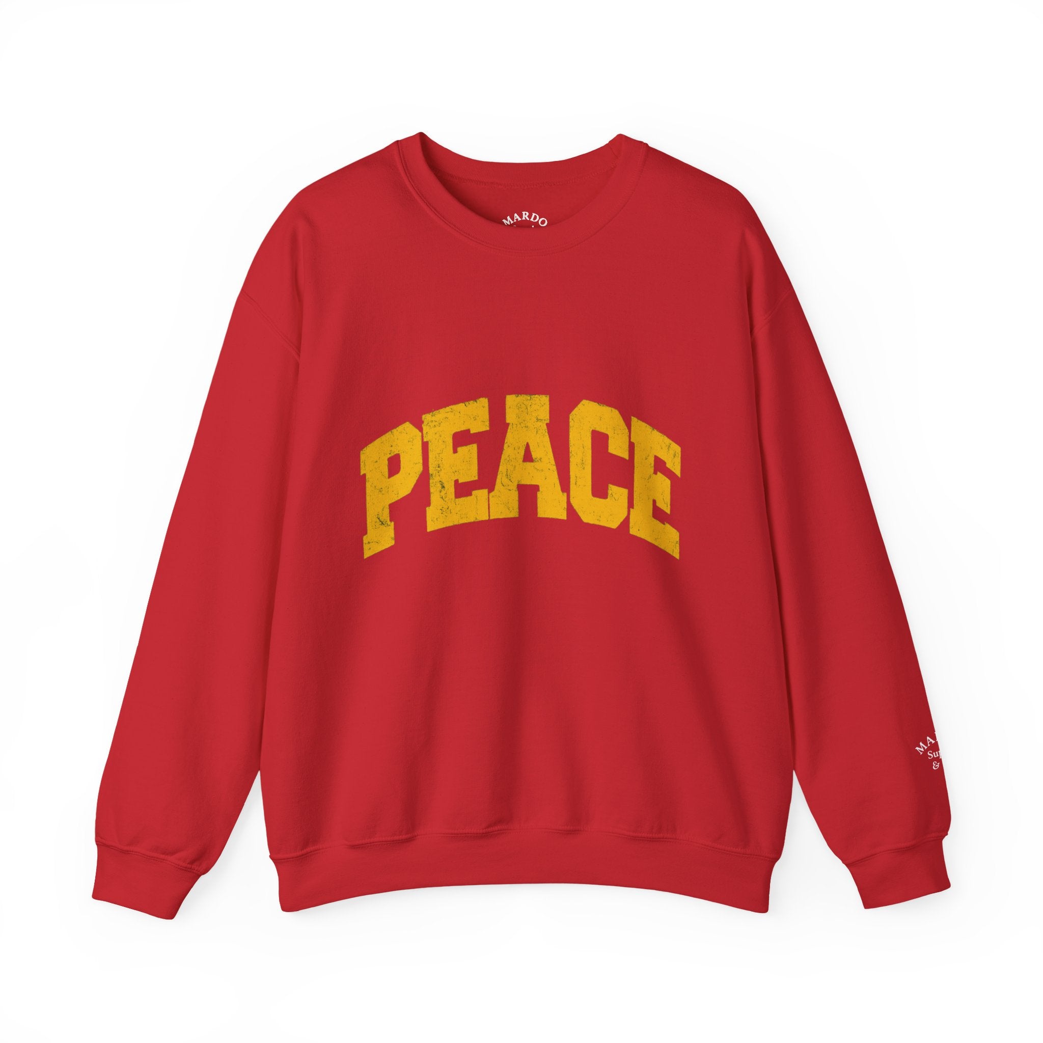 Peace Crewneck Sweatshirt — Cozy White Pullover with Gold 'PEACE' Graphic