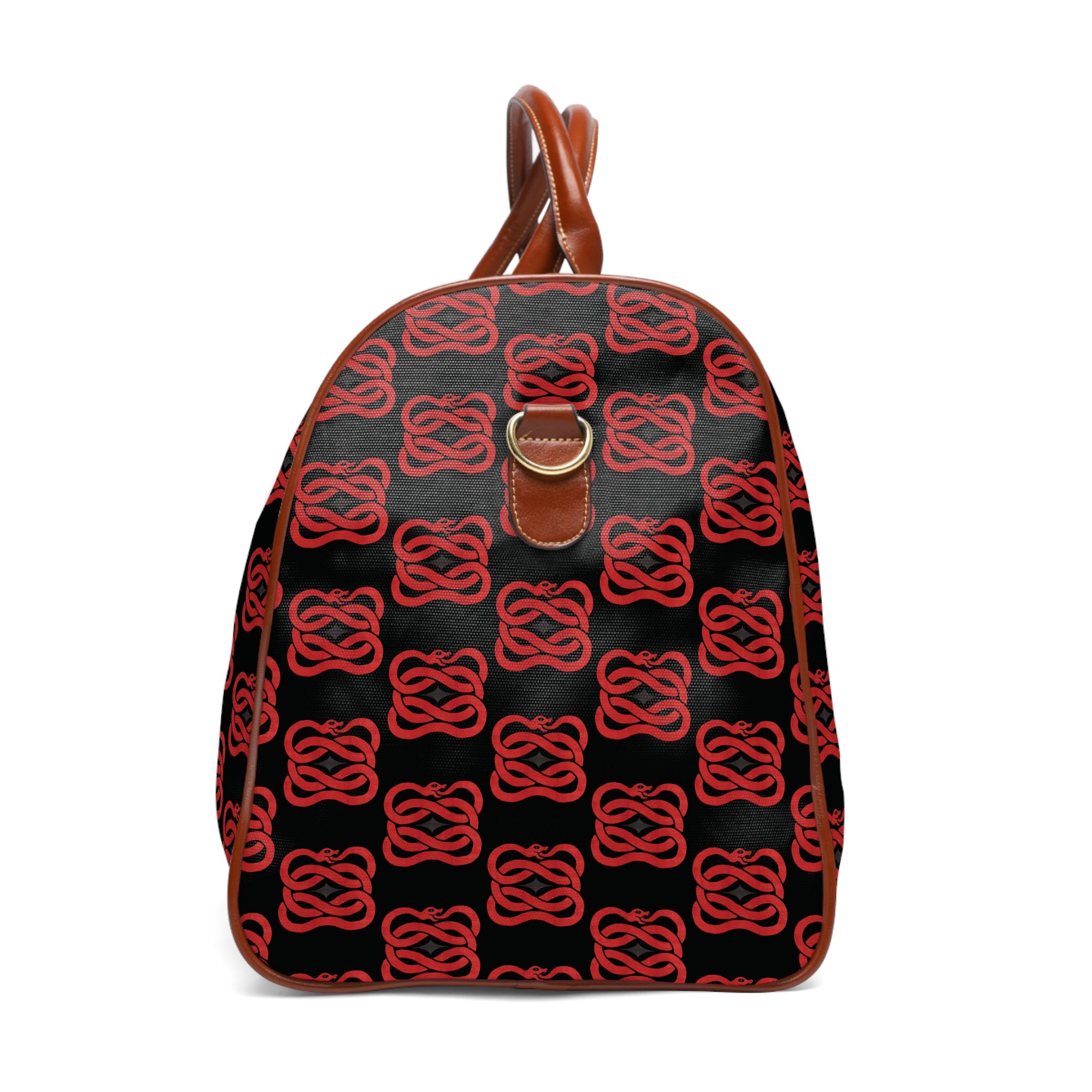 Waterproof Travel Bag — Red & Black Geometric Weekender Duffel