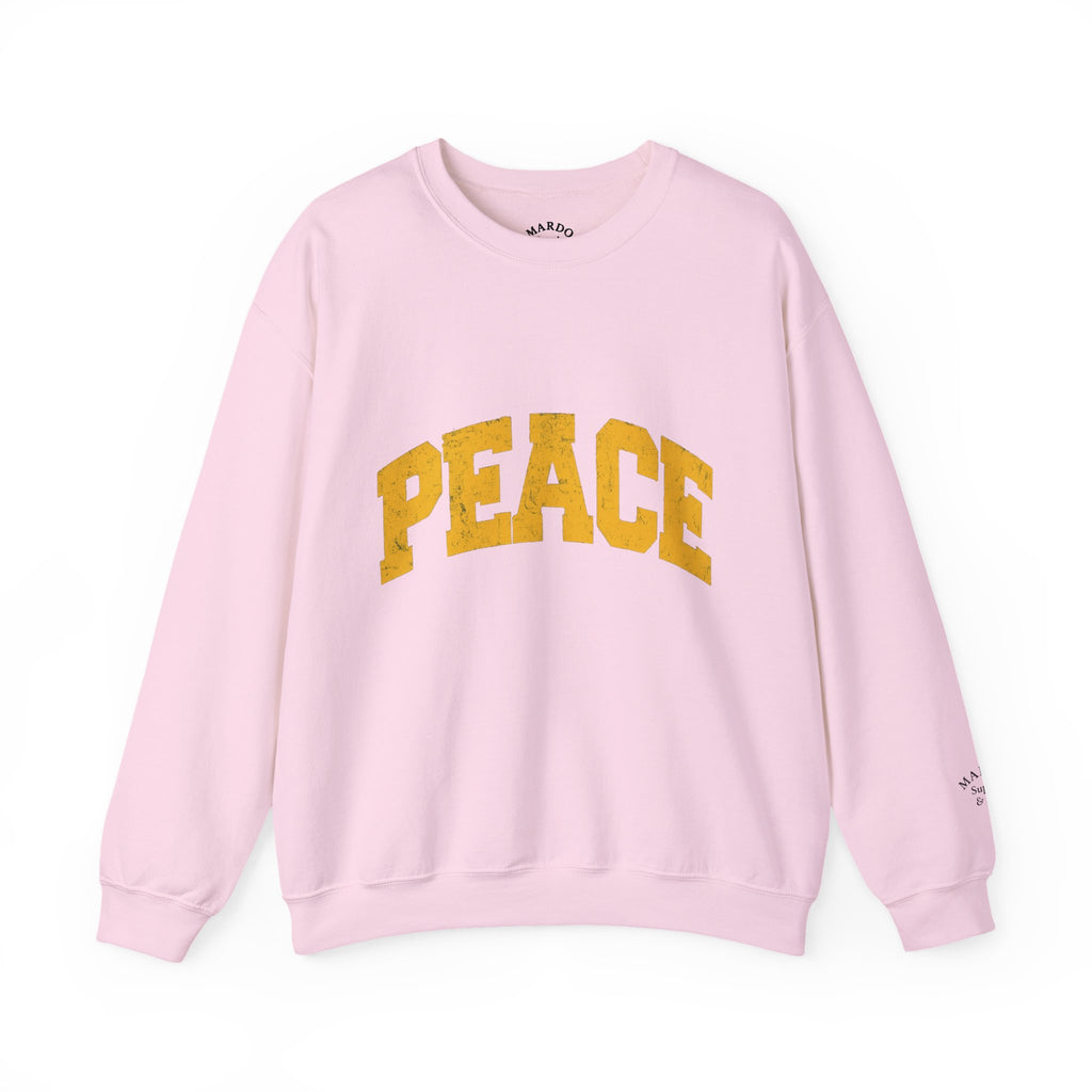 Peace Crewneck Sweatshirt — Cozy White Pullover with Gold 'PEACE' Graphic