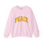 Peace Crewneck Sweatshirt — Cozy White Pullover with Gold 'PEACE' Graphic