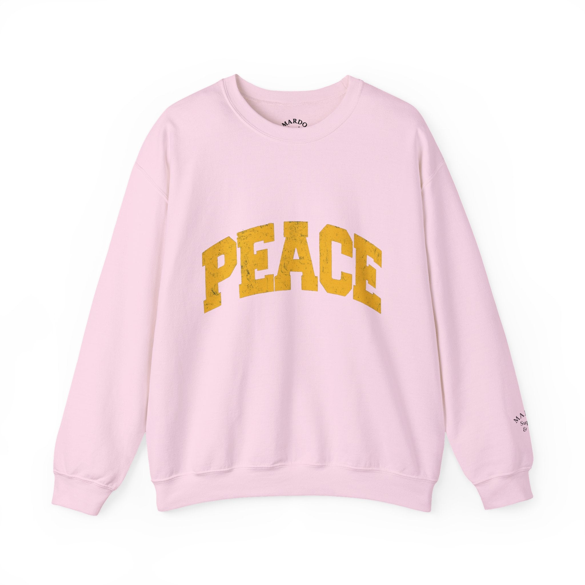 Peace Crewneck Sweatshirt — Cozy White Pullover with Gold 'PEACE' Graphic