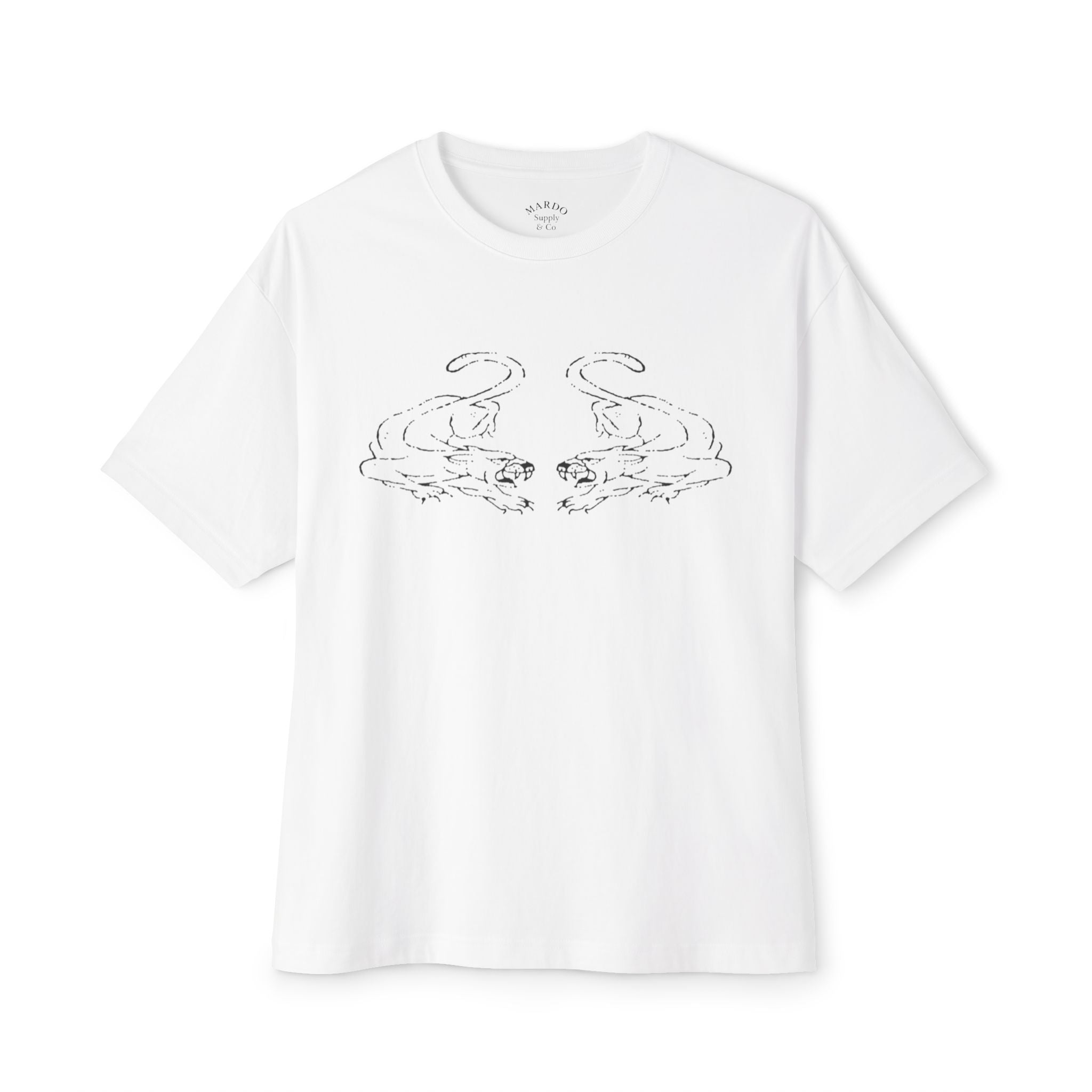 Cat Reflection Graphic Tee — Minimal Line Art Oversized T-Shirt