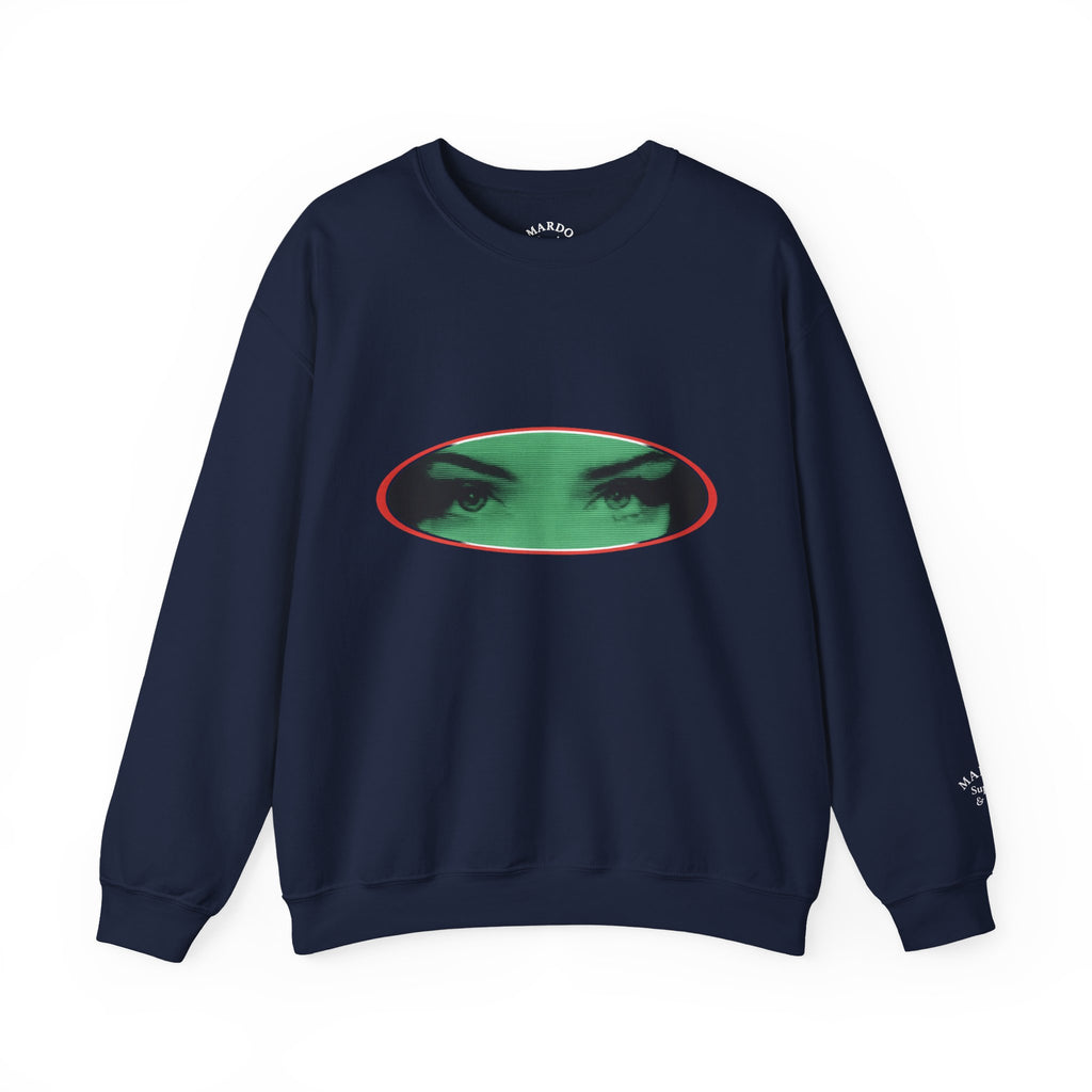 Crewneck Sweatshirt with Green Peeking Eyes Graphic