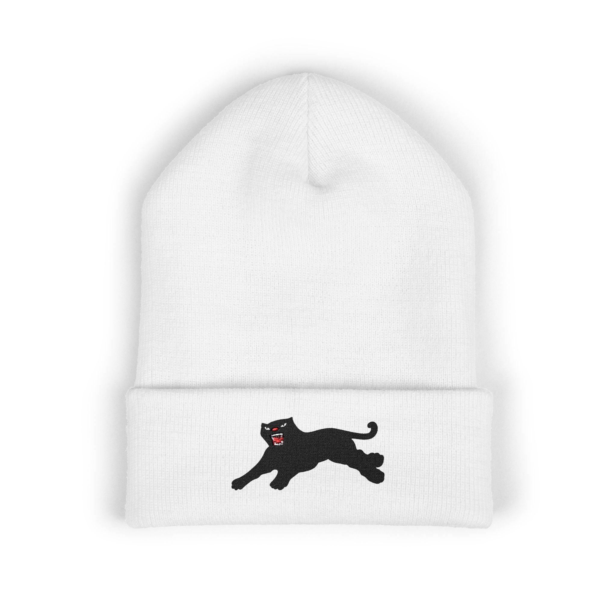 Embroidered Black Panther Cuffed Beanie — Cozy Streetwear Hat