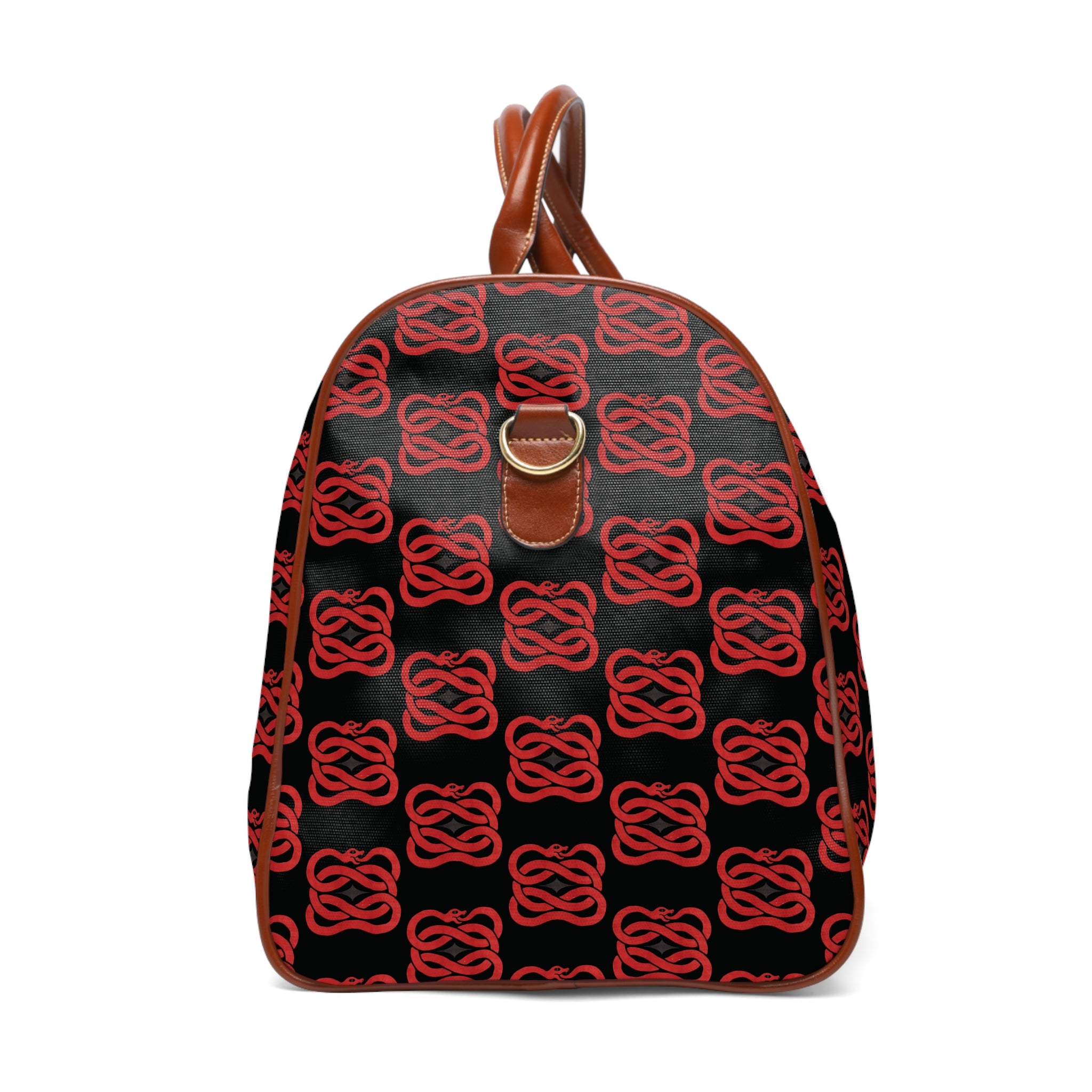 Waterproof Travel Bag — Red & Black Geometric Weekender Duffel