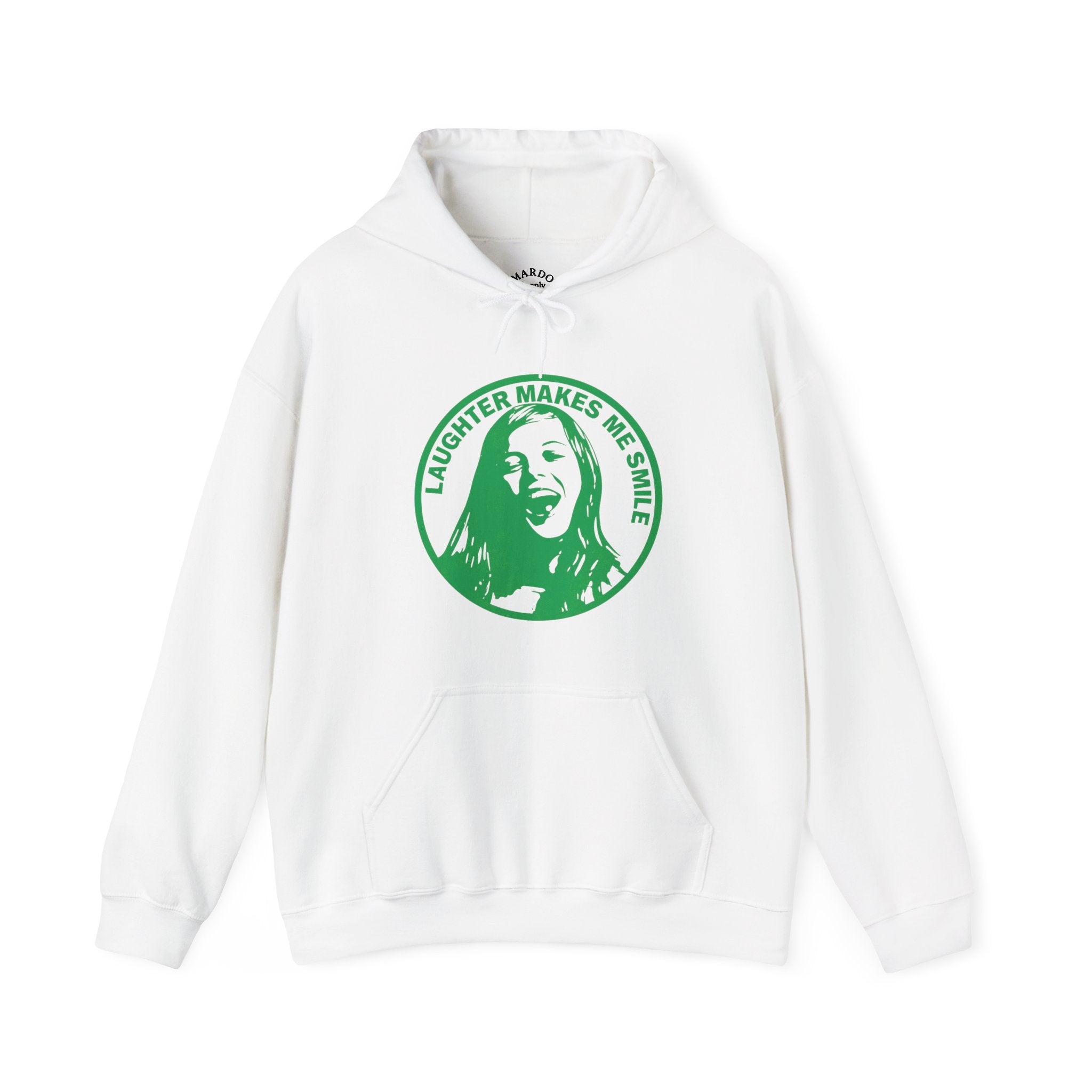 Hoodie — "Laughter Makes Me Smile" Green Circle Portrait Pullover