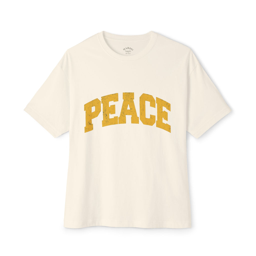 Peace Graphic Tee — Retro Collegiate Oversized Boxy Shirt