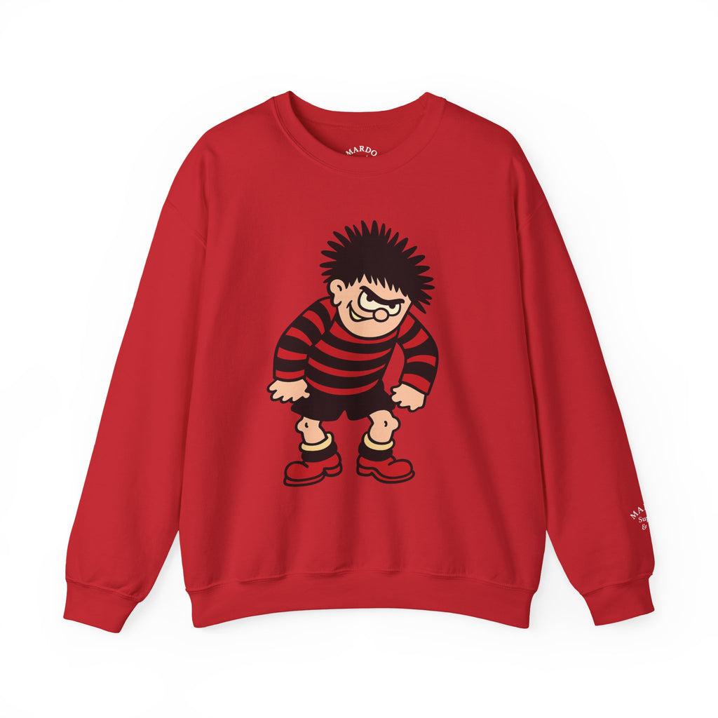 Crewneck Sweatshirt featuring Cartoon Mischief Boy in Red-Black Stripes