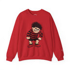 Crewneck Sweatshirt featuring Cartoon Mischief Boy in Red-Black Stripes