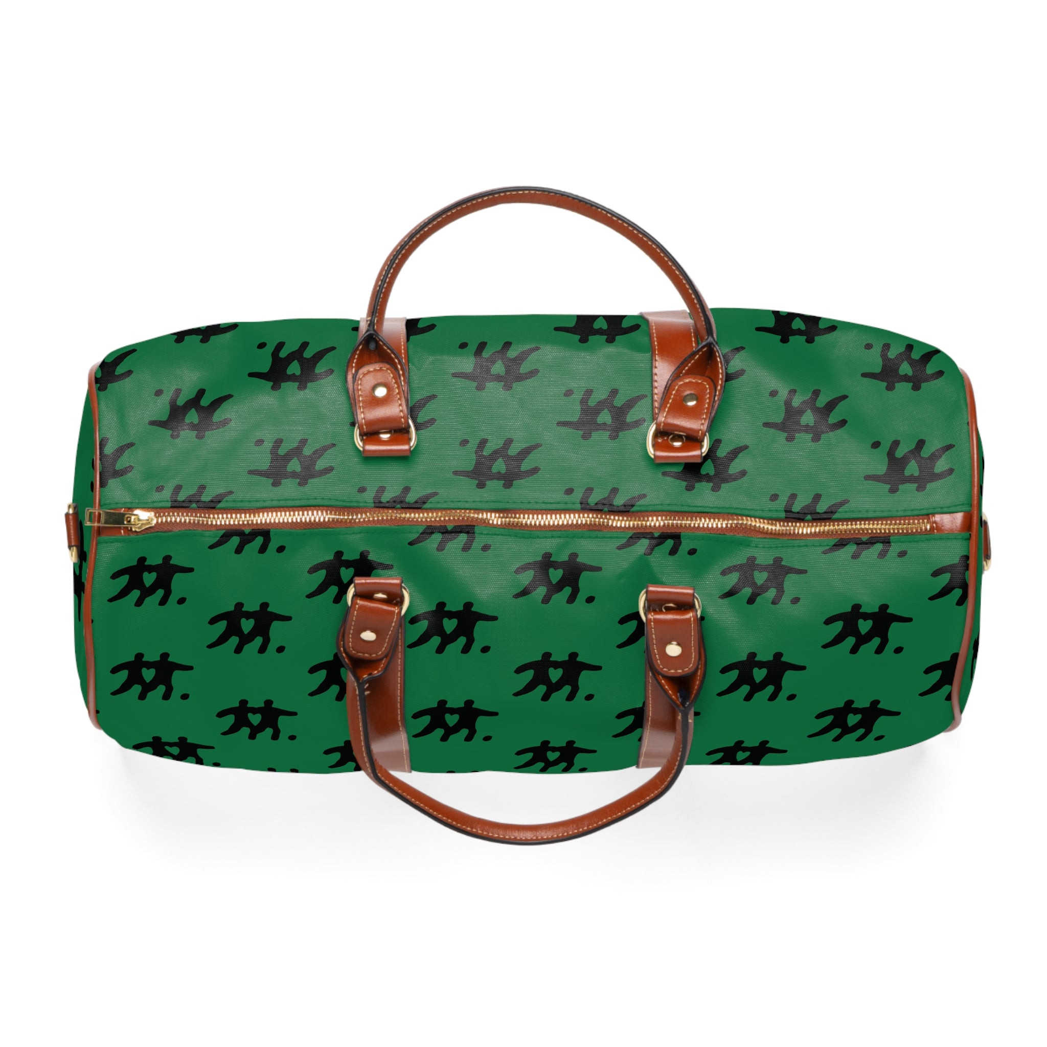 Green Waterproof Travel Bag with Black Abstract Pattern – Durable Weekend Duffel