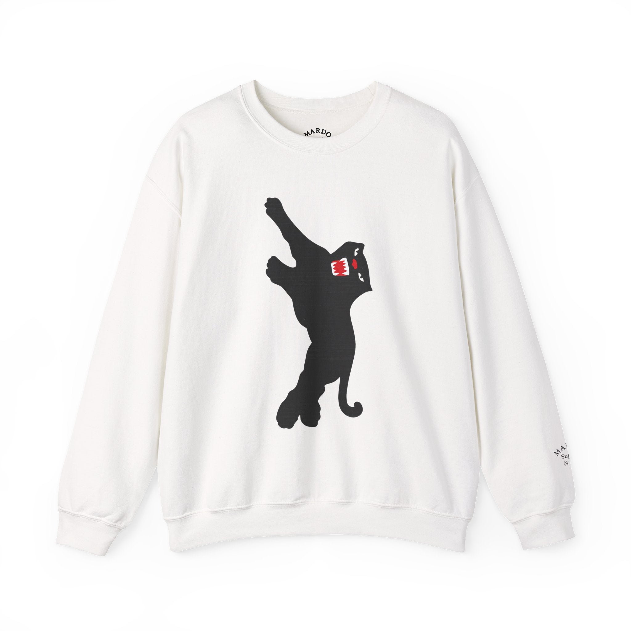 Crewneck Sweatshirt — Playful Black Cat Silhouette with Red Collar