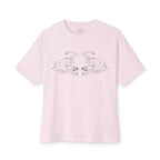 Cat Reflection Graphic Tee — Minimal Line Art Oversized T-Shirt