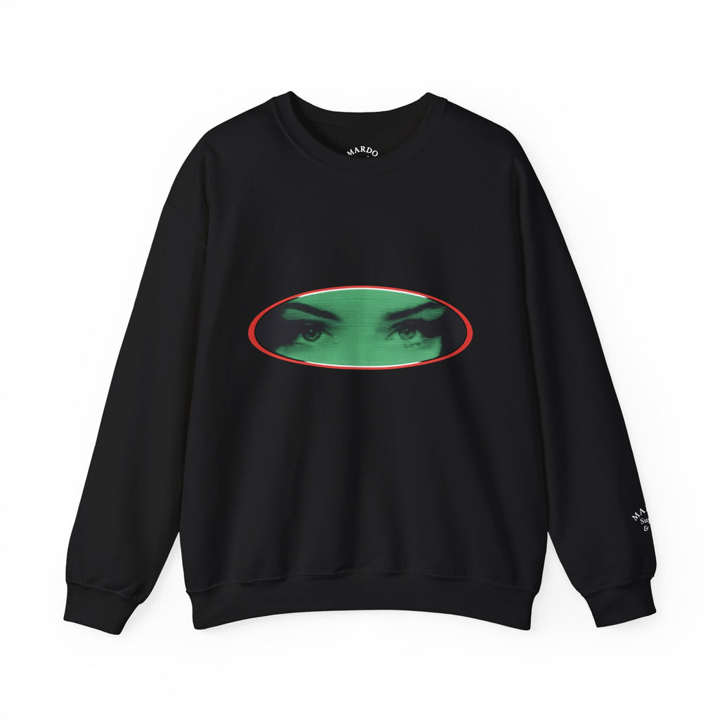 Crewneck Sweatshirt with Green Peeking Eyes Graphic