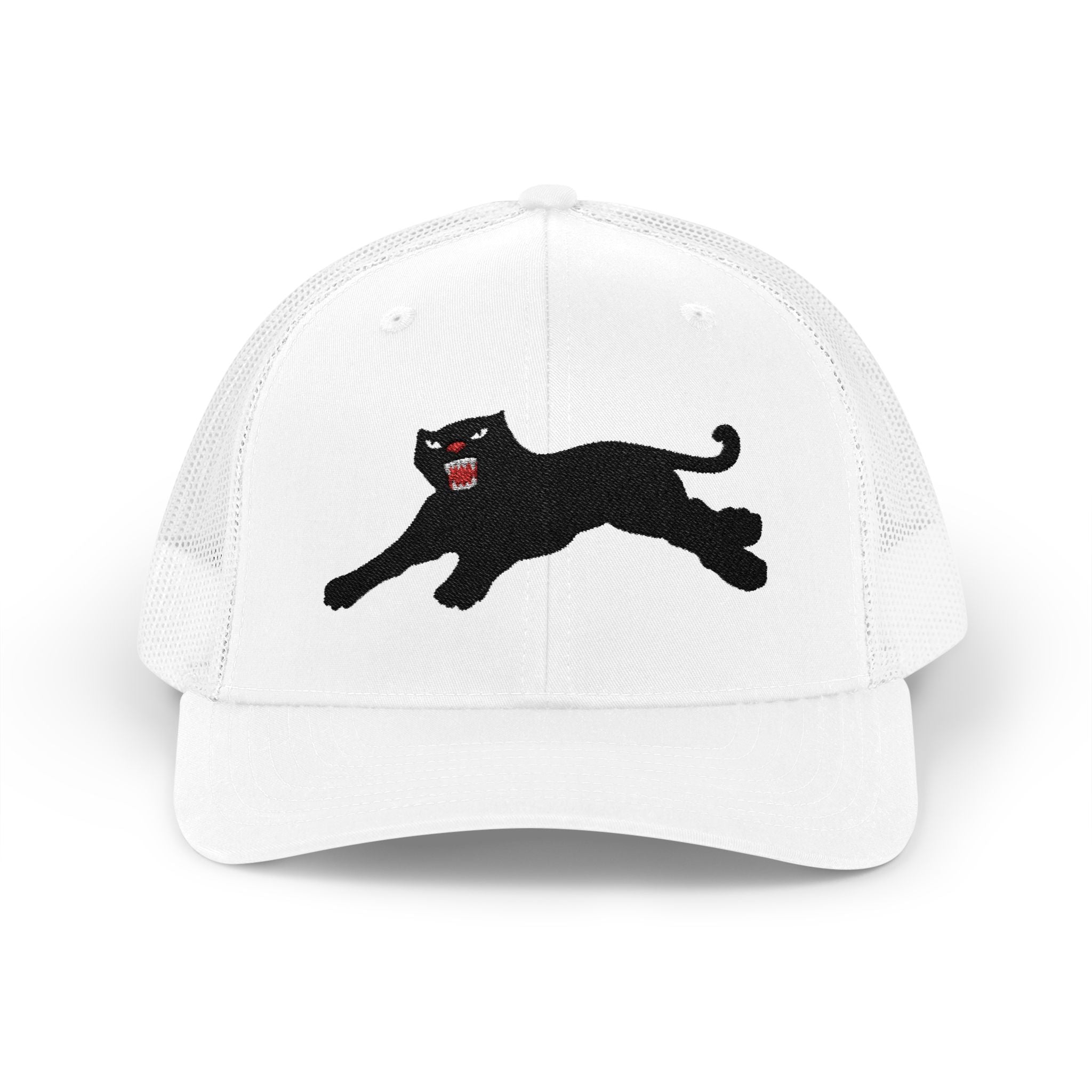 Panther Embroidered Snapback Trucker Cap — Vintage Black Cat Patch Hat
