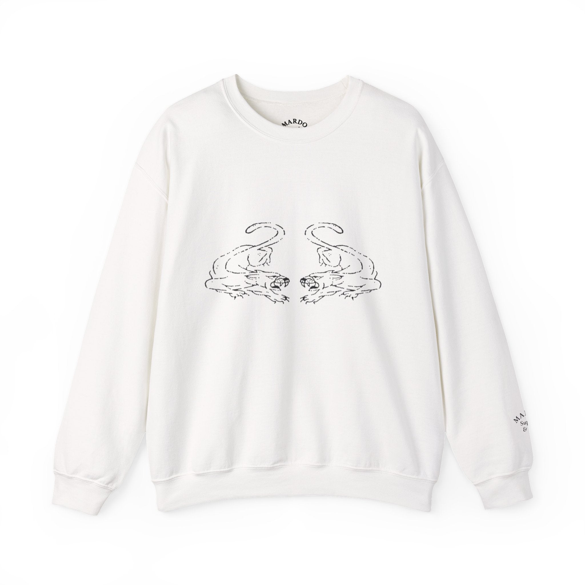 Crewneck Sweatshirt — Minimal Line Art Cats Mirrored Design