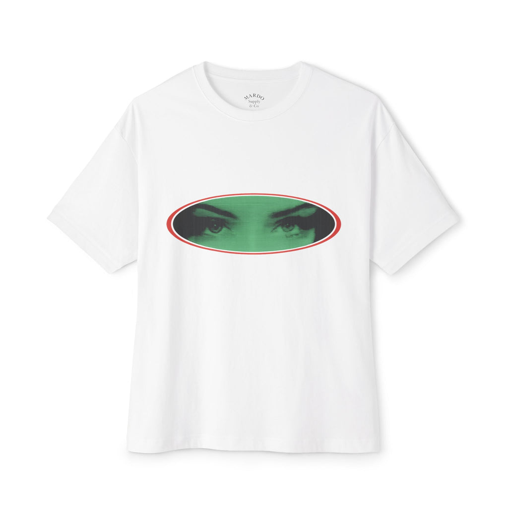 Eye Window Graphic Tee — Retro Green Gaze Oversized Boxy T‑Shirt