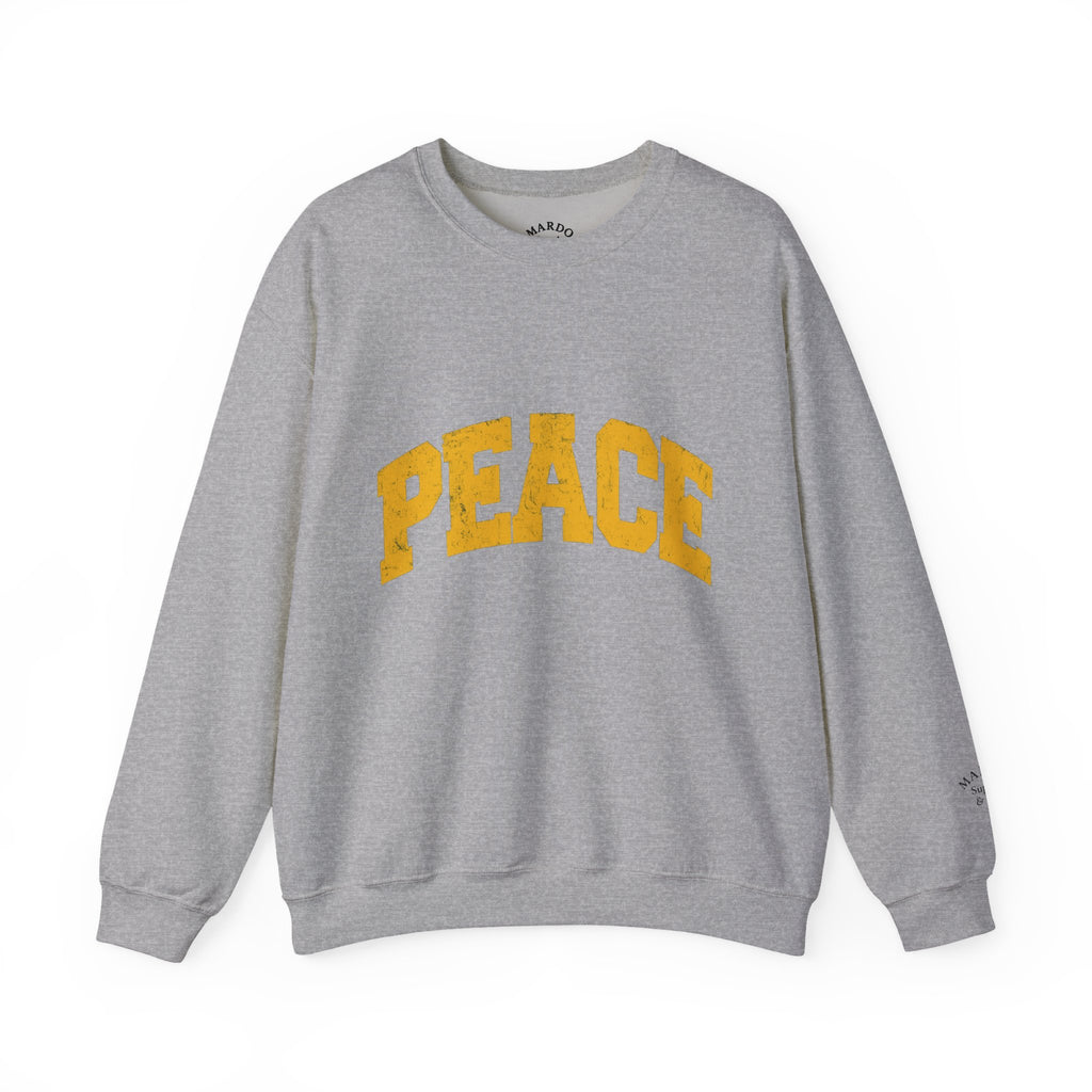 Peace Crewneck Sweatshirt — Cozy White Pullover with Gold 'PEACE' Graphic