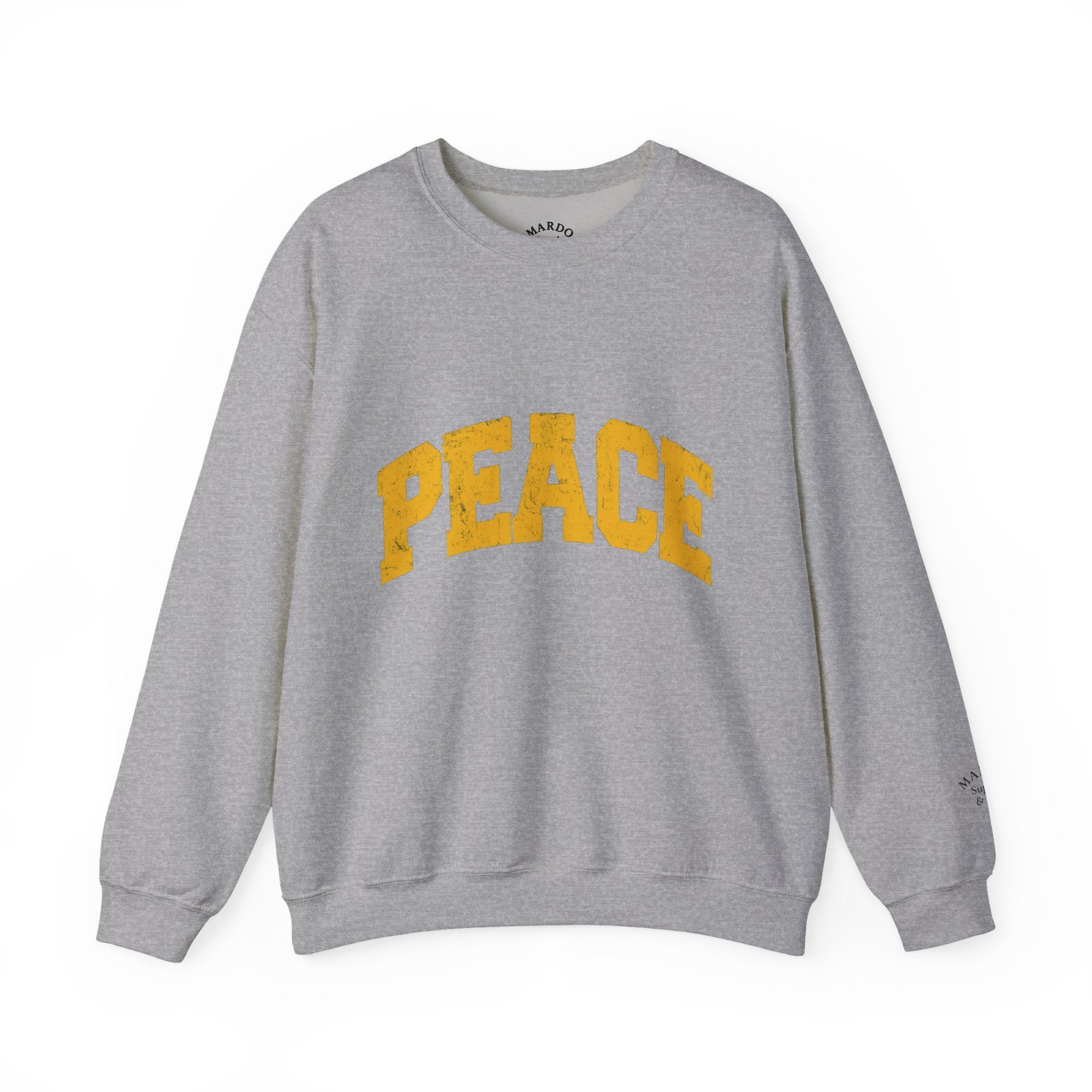Peace Crewneck Sweatshirt — Cozy White Pullover with Gold 'PEACE' Graphic