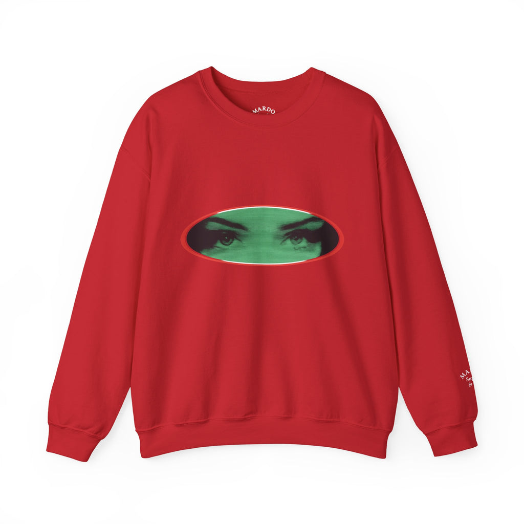 Crewneck Sweatshirt with Green Peeking Eyes Graphic