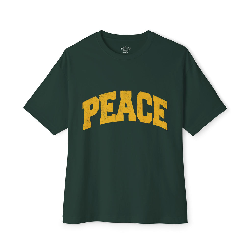 Peace Graphic Tee — Retro Collegiate Oversized Boxy Shirt