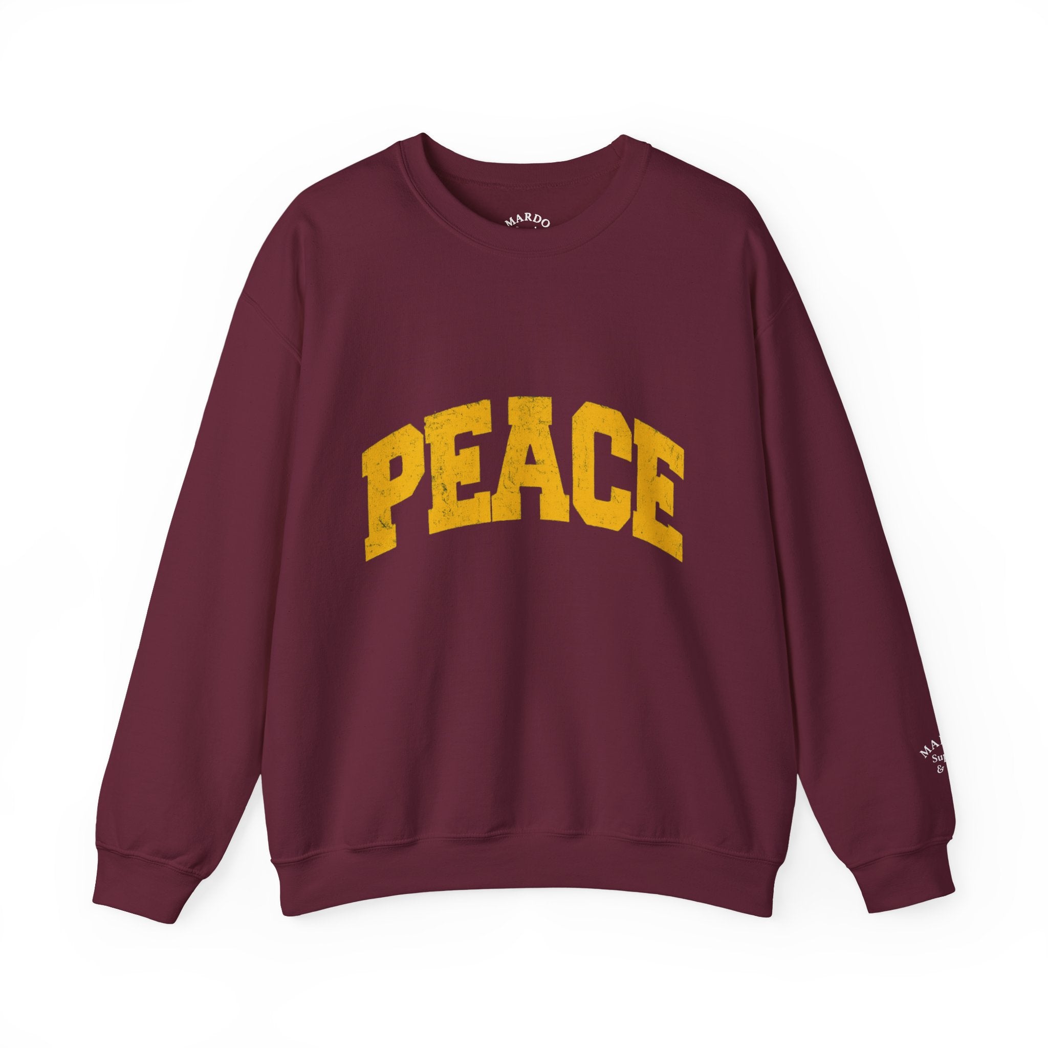 Peace Crewneck Sweatshirt — Cozy White Pullover with Gold 'PEACE' Graphic