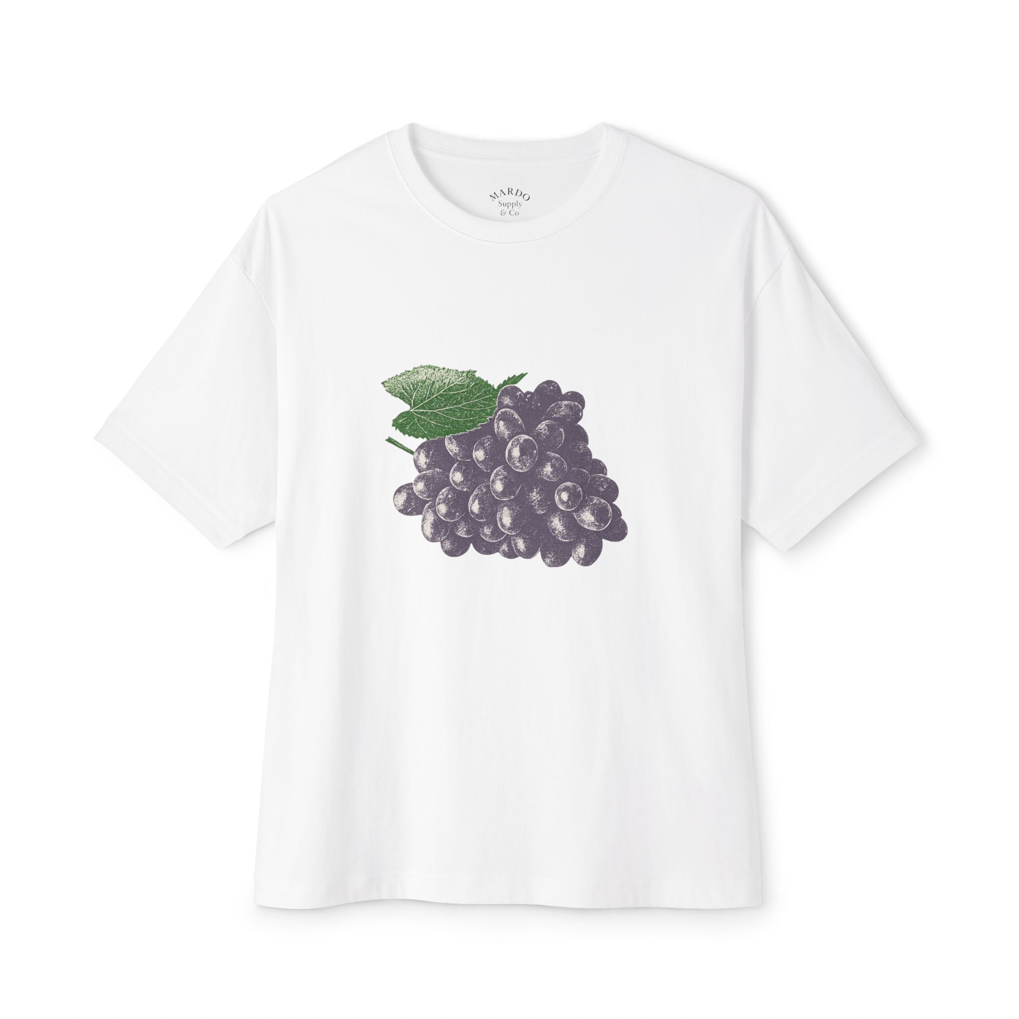 Grape Cluster Graphic Tee — Vintage Fruit Illustration Boxy T‑Shirt