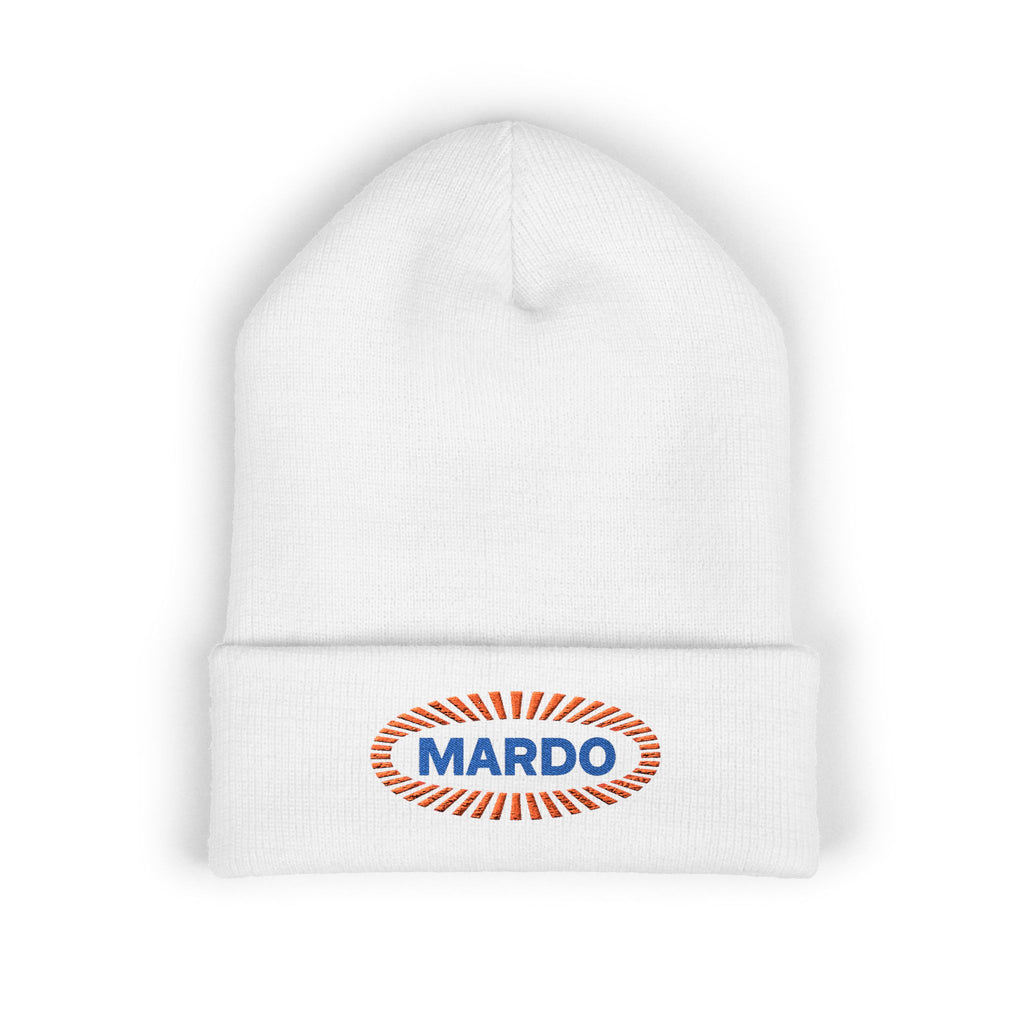 Embroidered 'MARDO' Classic Cuffed Beanie — Retro Sunburst Knit Cap
