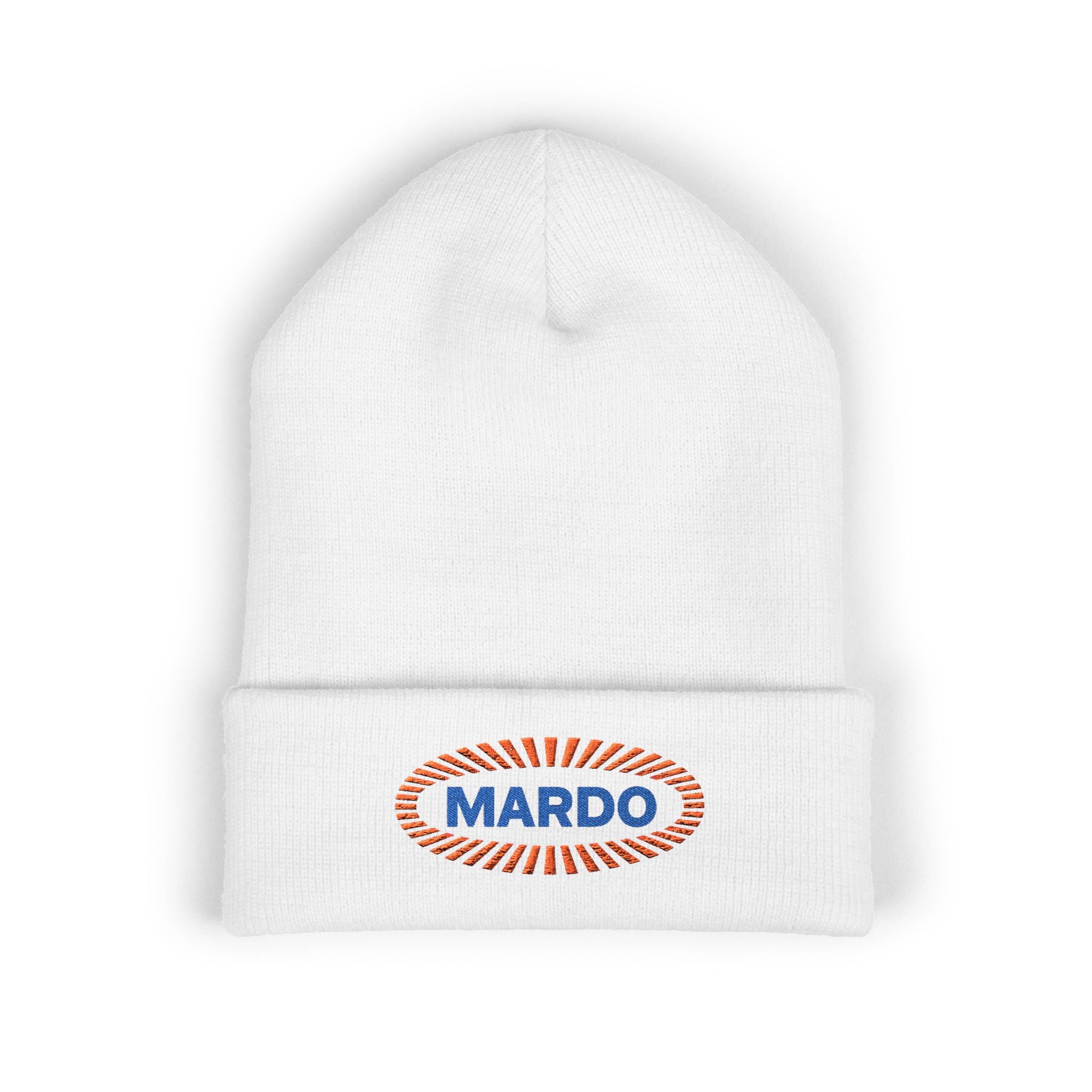 Embroidered 'MARDO' Classic Cuffed Beanie — Retro Sunburst Knit Cap