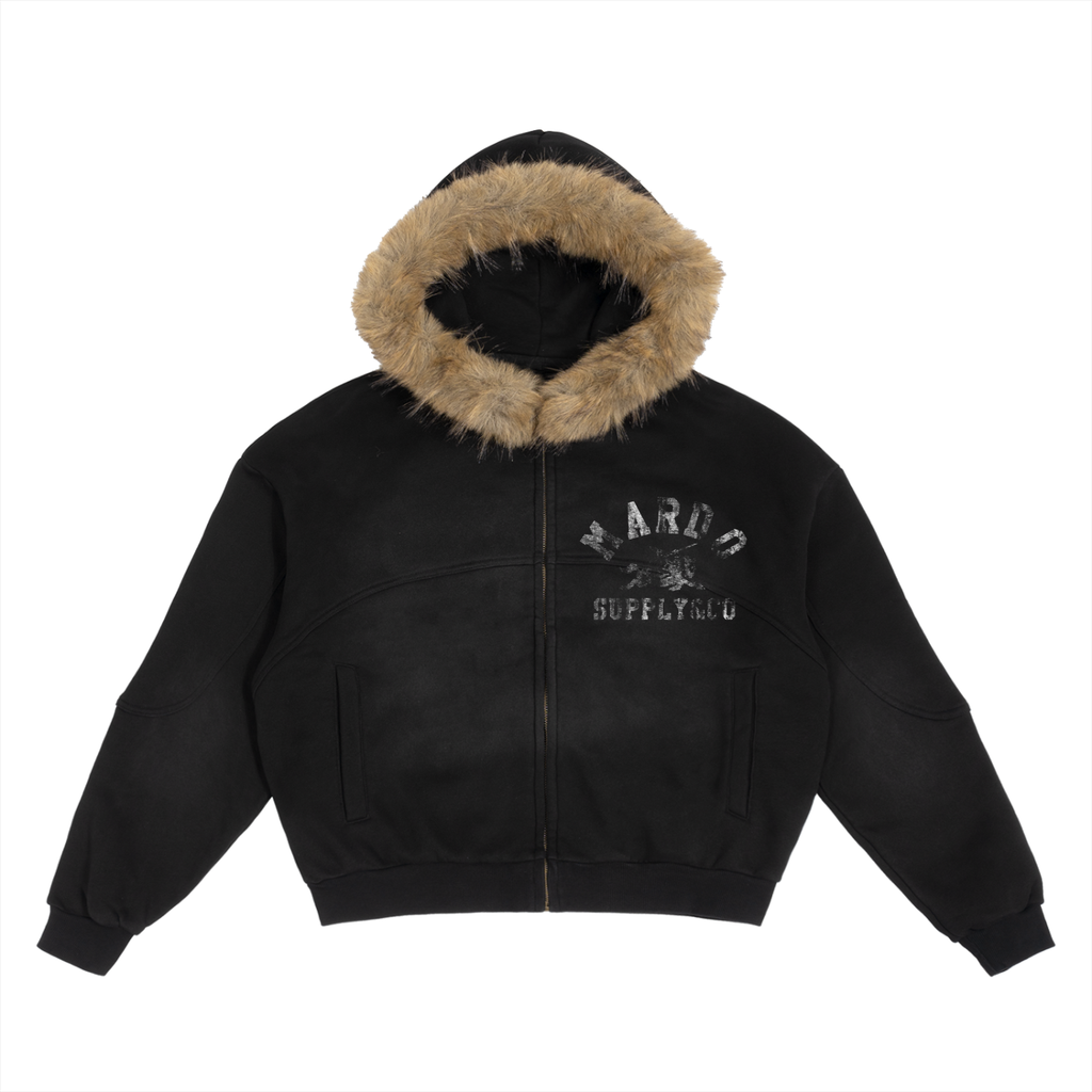 Sun Fade Boxy Detachable Fur Hoodie